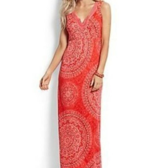 Tommy Bahama 'Dahlia Medallion' Soft Linen Maxi Dress - Reds/Pinks/White - M - Picture 1 of 12